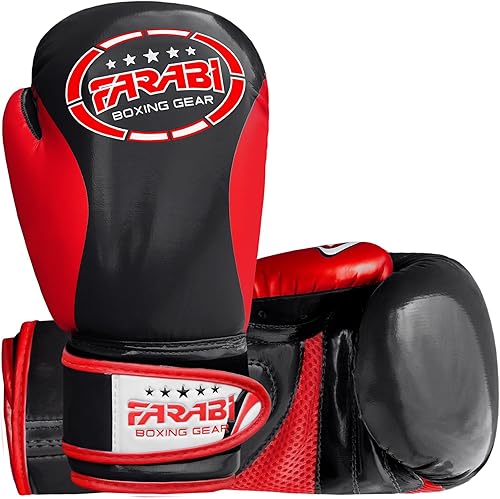 Vista 6 de Farabi - Guantes de boxeo para niños, para Muay Thai, Kick Boxing, entrenamiento, MMA, saco de boxeo Rojo