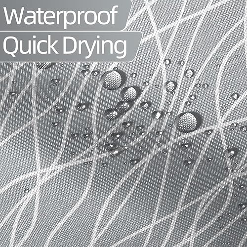 Miniatura 35 de Cortina de ducha pequeña a rayas gris claro degradado para baño, 36 x 72 pulgadas, juego de cortina de ducha geométrica para cabina de RV con Gris