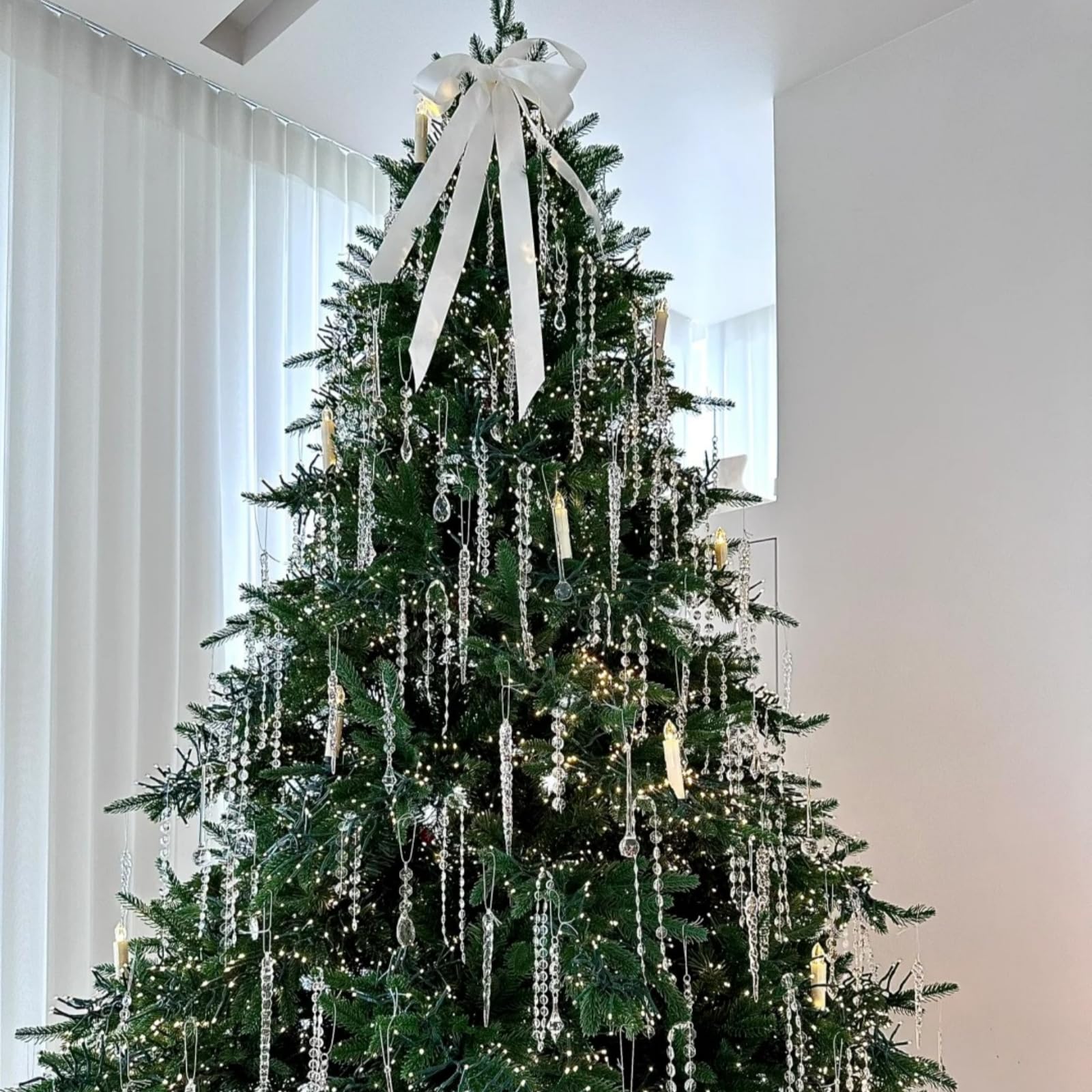 1 juego de copos de nieve transparentes con cordón de perlas transparentes, decoraciones navideñas, adornos para árbol de Navidad, decoración de fiestas de invierno, adorno (H#)