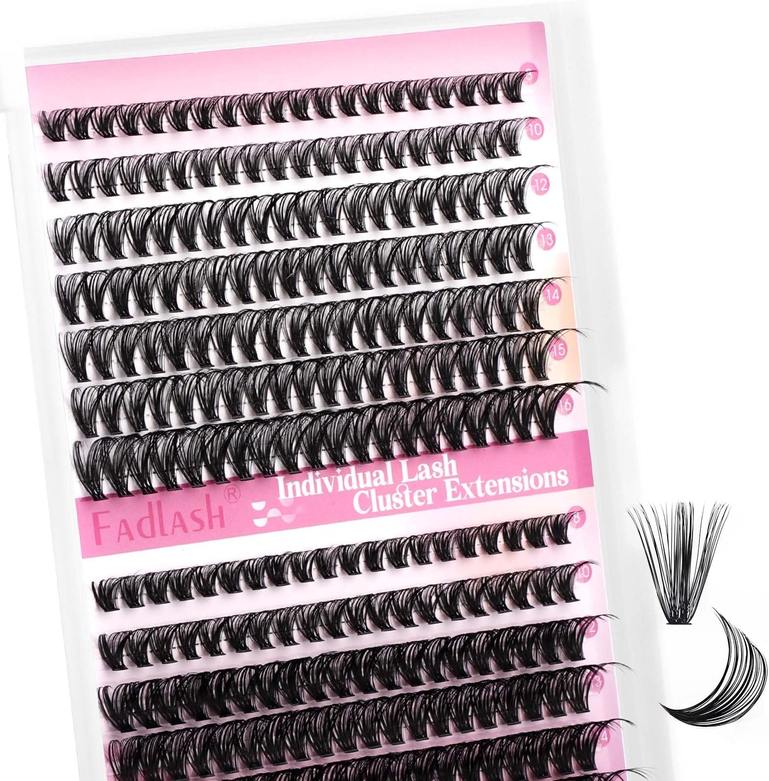 FADLASH Cluster Lashes Fluffy 8-16mm Lash Clusters Volume Lash Extension 280Pcs DIY Lash Clusters D Curl Individual Lashes (30D+40D-0.07-D,8-16mm)
