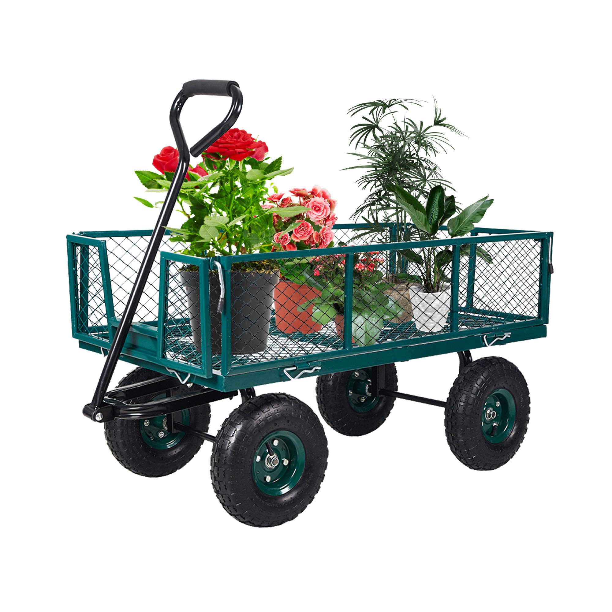 DC DICLASSEUtility Wagon Lawn Yard Cart with 10in Tires,550 lbs Capacity Heavy Duty Steel Garden Cart with Removable Sides for Outdoor Transporting Landscape, Black