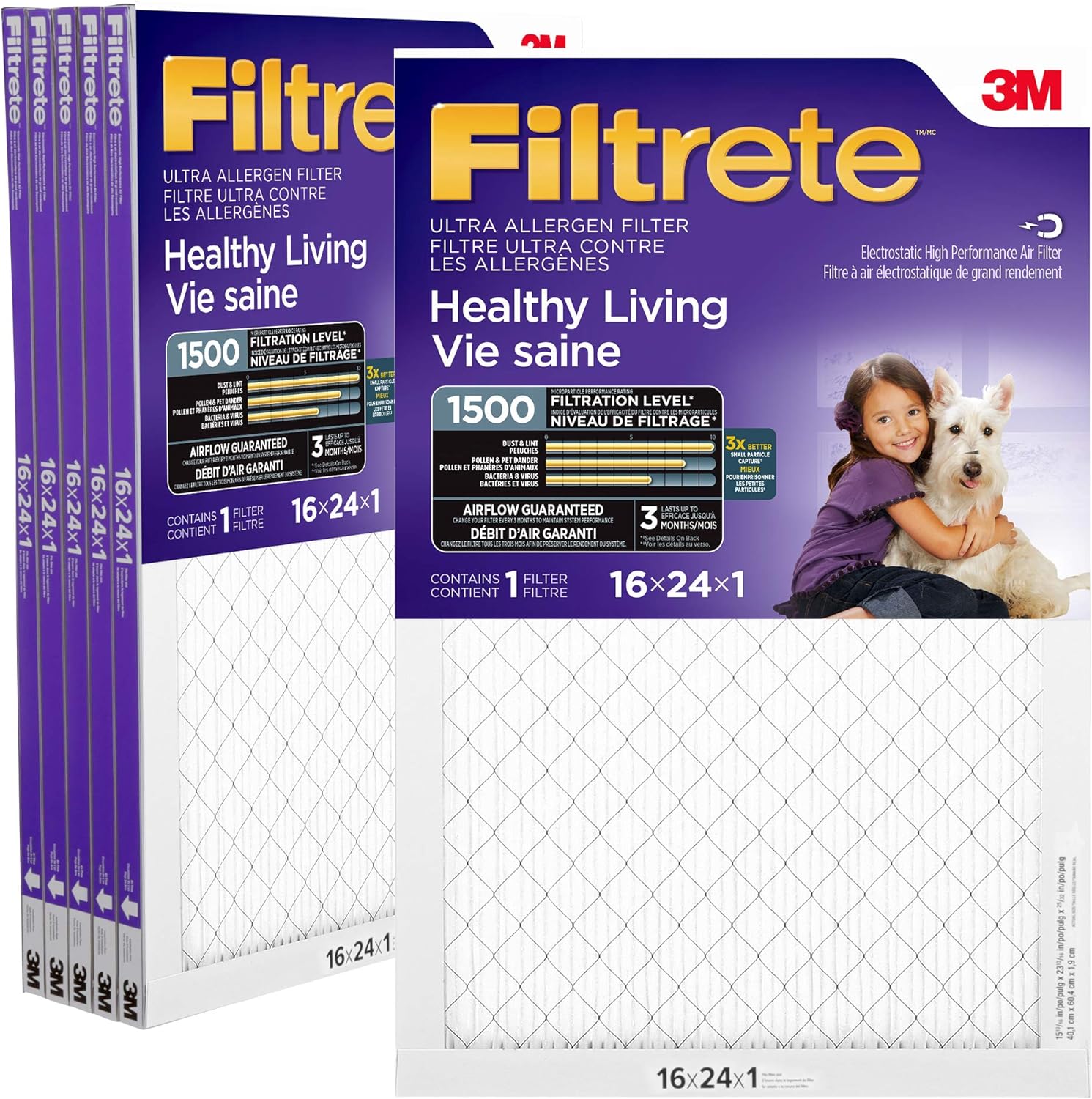 Filtrete 16x24x1 Furnace Filter, MPR 1500, MERV 12, Clean Living Basic