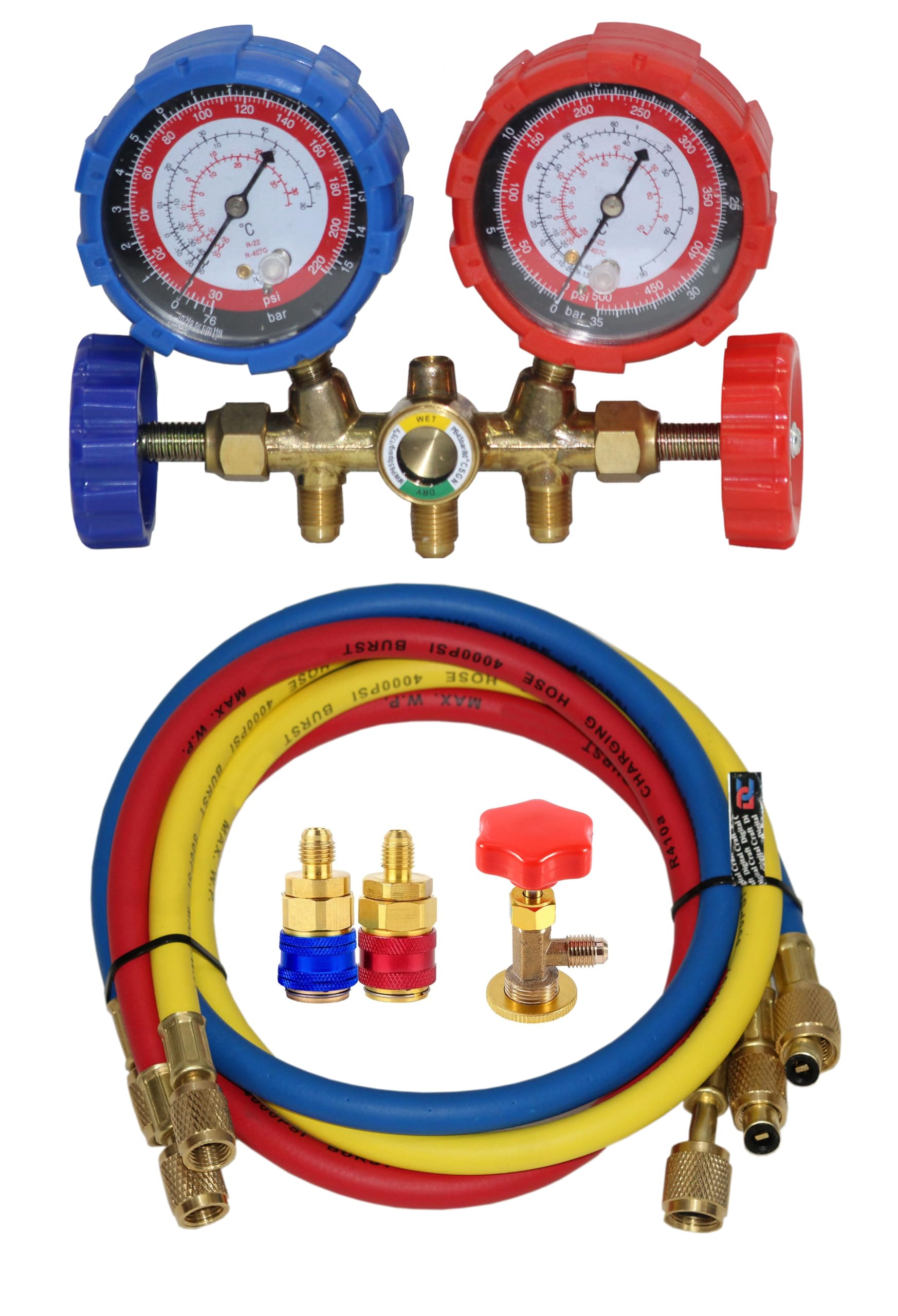 Digital Craft Manifold Gauge Set for Air Conditioning – Compatible with R12, R22, R404A, R134A Refrigerants, Includes Quick Coupler & Opener Tap Valve