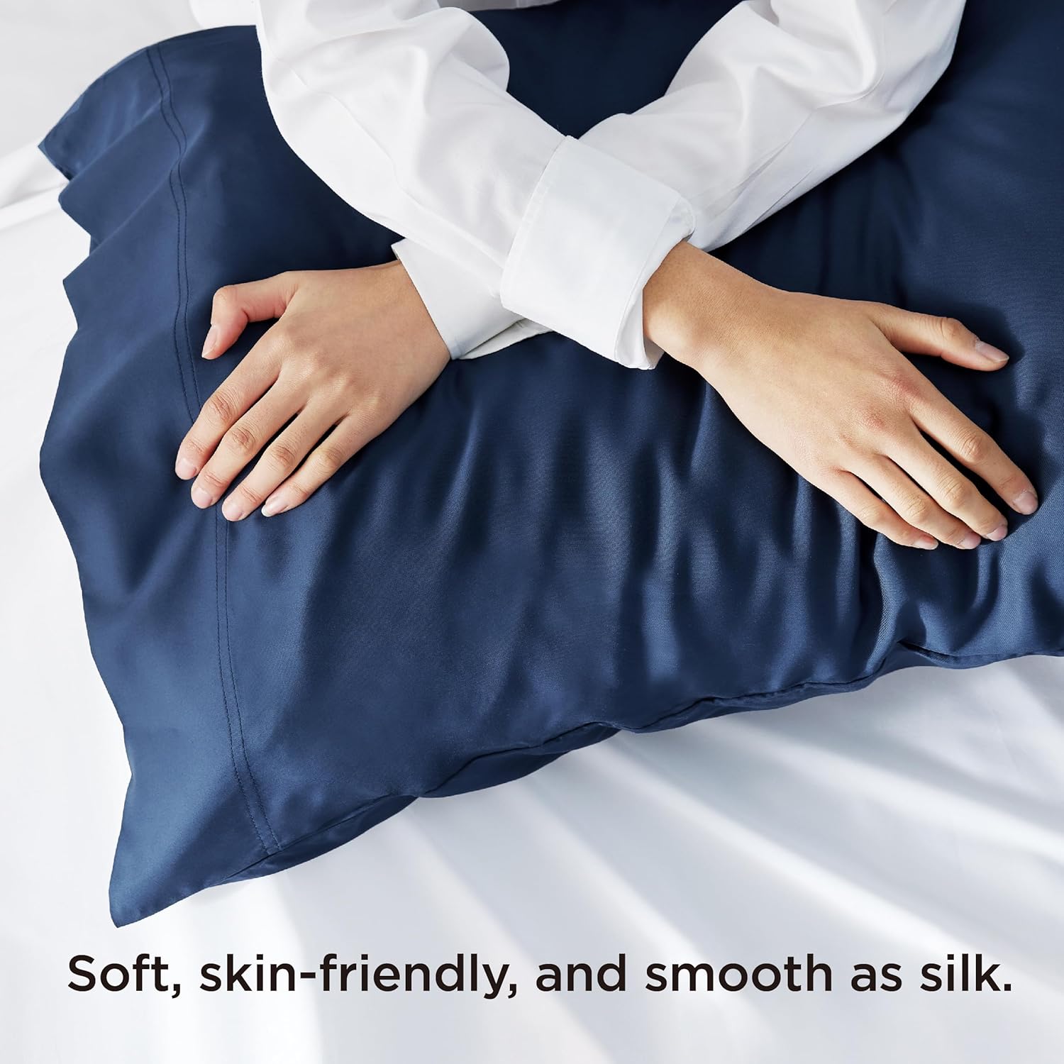 Bedsure King Size Pillow Cases Set of 2, Cooling Pillow Cases King, Rayon Derived from Bamboo Navy Blue Pillowcases, Breathable & Silky Soft Bedding Pillow Covers with Envelope Closure, 20x36 Inches - Image 4