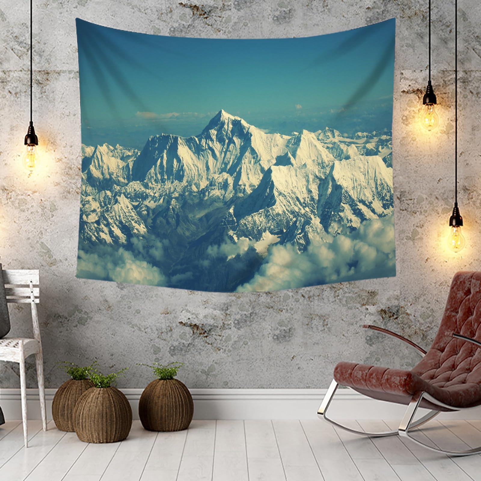 RDSGYZ Dywan ścienny duży 350 x 256 cm, makata na ścianę, krajobraz, góry śnieżne, zasłona ścienna, dekoracja ścienna do pokoju dziecięcego, sypialni, salonu