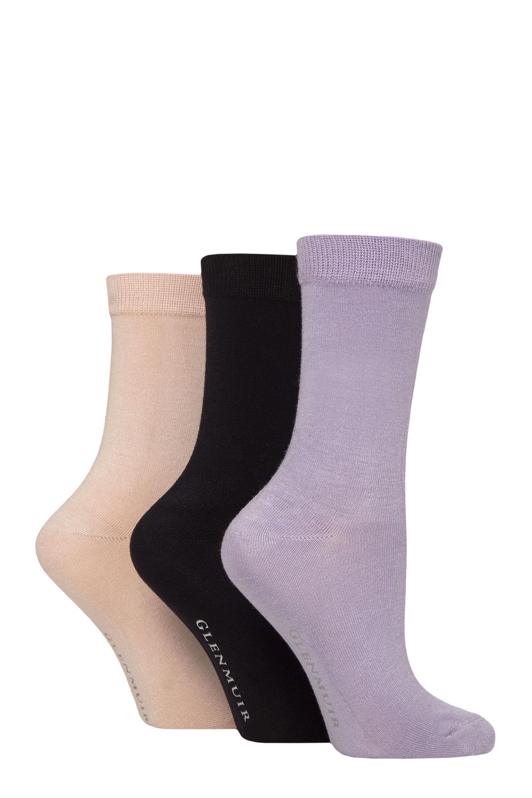 Glenmuir Women's Purple / Navy / Pink Bamboo Socks Classic Plain Colours, Everyday Comfort, Soft And Breathable 3 Pairs (Uk, Numeric, 4, 8, Regular, Regular, Purple/Navy/Pink)