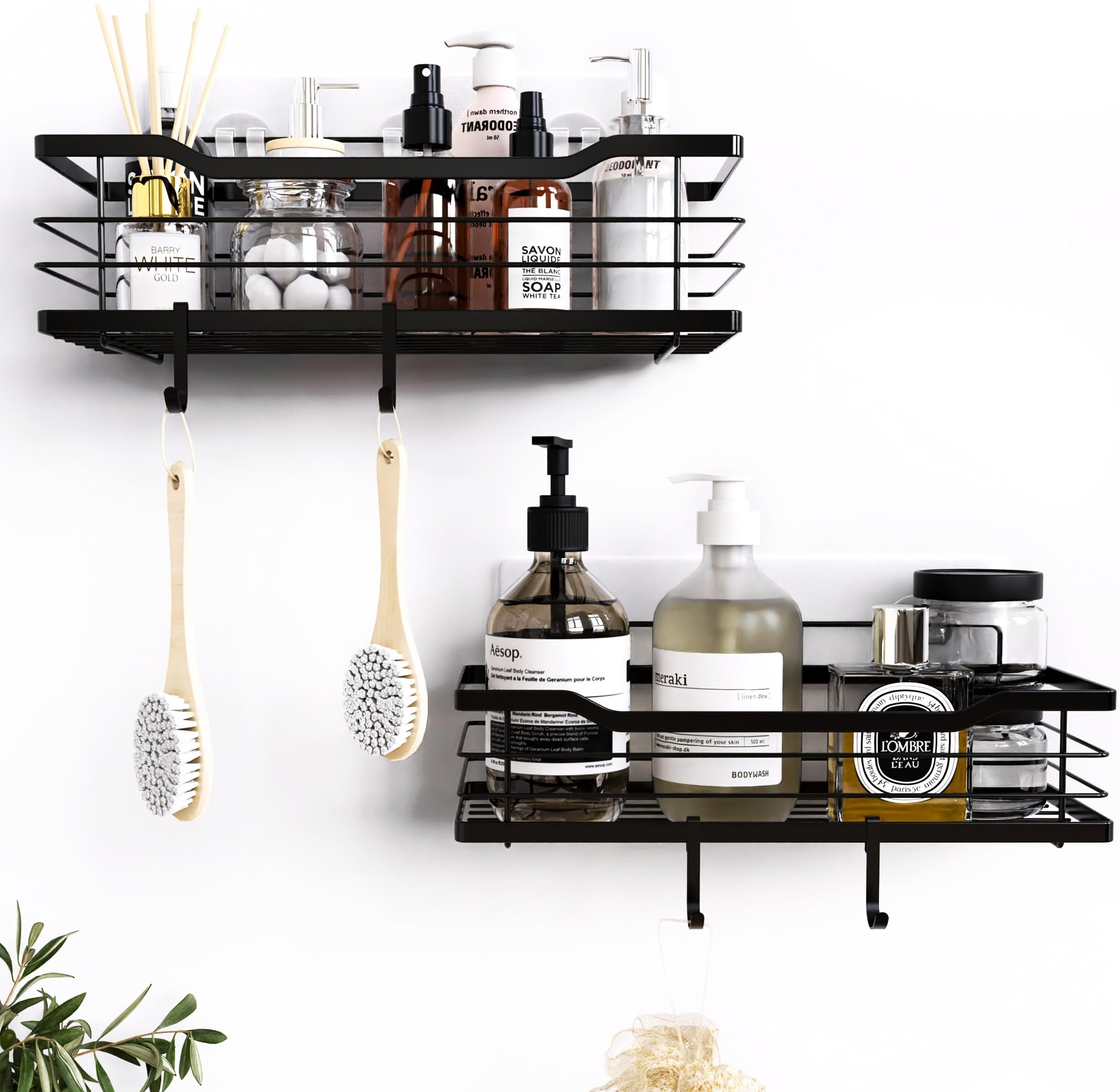 BTSD-home Shower Caddy Bathroom Organizer 2 Pack Rustproof Shower Shelf Rack Adhesive Shower Shelves with 4 Hooks, Stainless Steel No Drilling for Home Decor Bathroom Accessories Essentials