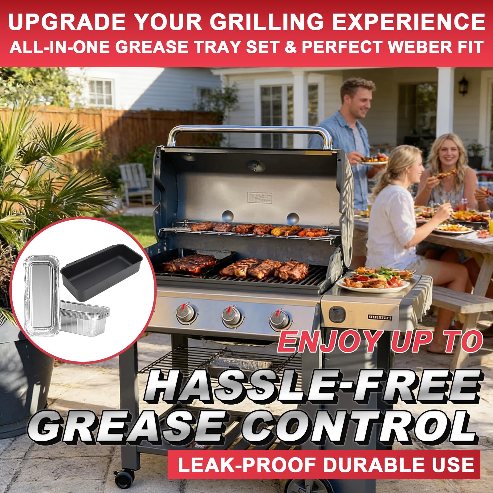 DcYourHome 70379 Auffangwannen-Set für Weber Summit 400/600, Genesis II & Genesis II LX 400 & 600 Serie Gasgrills (ab 2016), Fettschale mit 10 Stück 6498 Tropfwanneneinsatz für Weber SmokeFire EX4 EX6