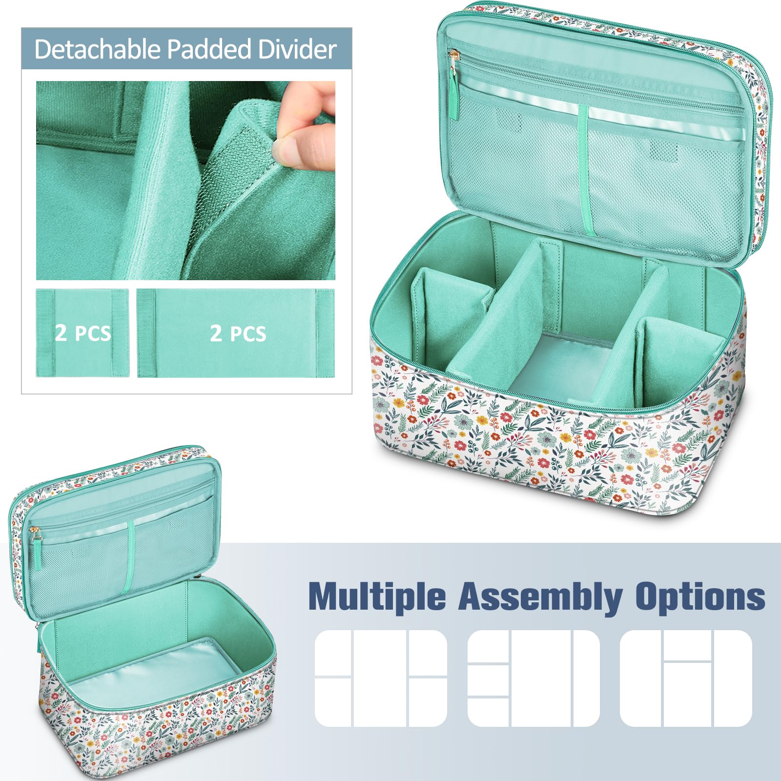 FINPAC Estuche organizador y de almacenamiento de accesorios de costura, kit de costura de doble capa con cojín de muñeca para hilos, agujas, suministros de hilo de bordado, kits de fieltro (flor de
