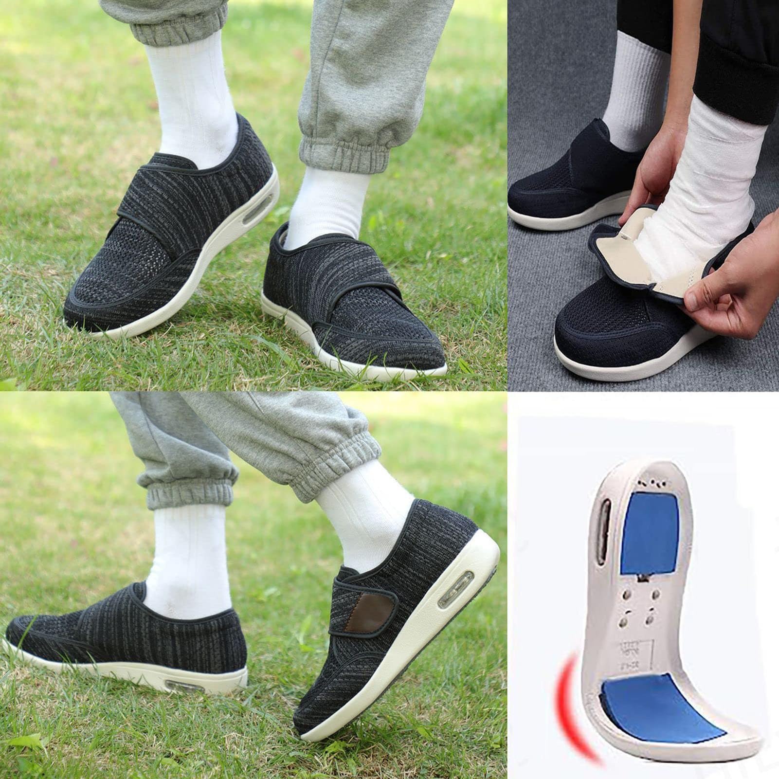 Buty dla diabetyków dla mężczyzn, lekkie, oddychające, spuchnięte stopy, ortopedyczne obuwie, regulowane, bardzo szerokie buty dla cukrzyków dla osób starszych, opuchnięte stopy