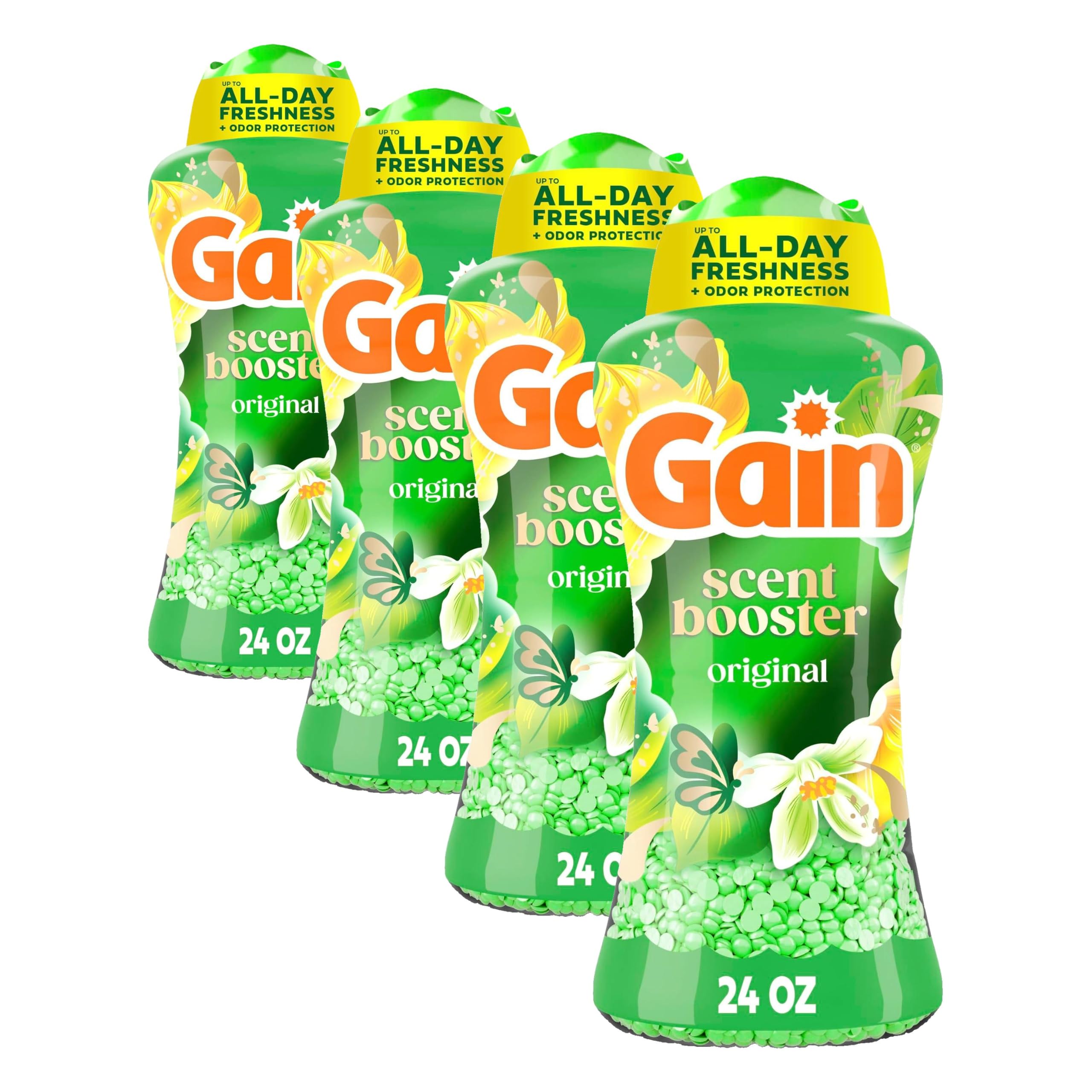 Gain In-Wash Laundry Scent Booster Beads Long-Lasting Fresh_Scent Beads All Day Freshness and Odor Protection, Original Scent, (Packaging May Vary) 24 Ounce (Pack of 4)
