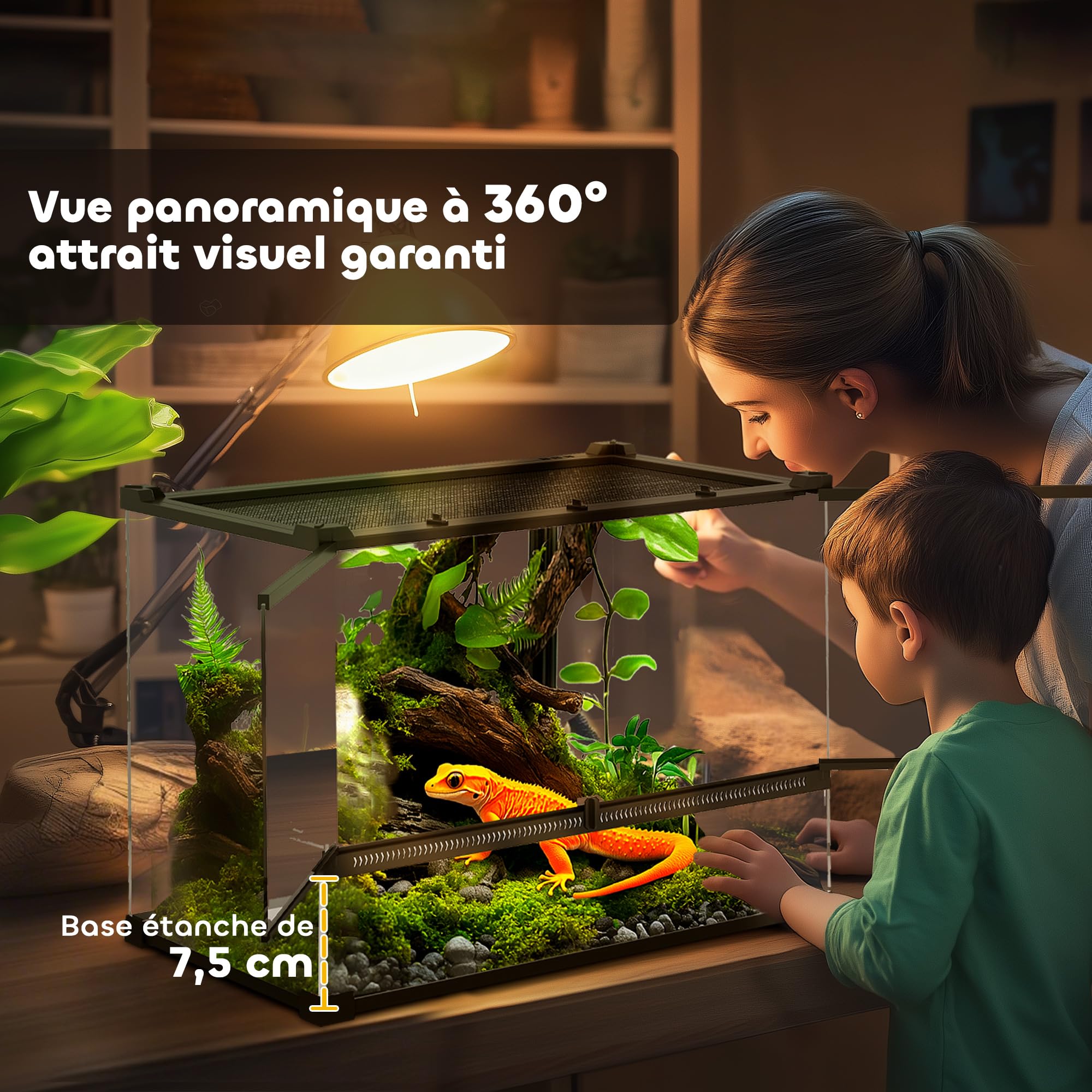 PawHut Contenitore per rettili, contenitore per l'allevamento di rettili, habitat per terrario con chiusura di sicurezza a rotazione, ventilazione frontale, nessun assemblaggio richiesto, 50 x 30 x