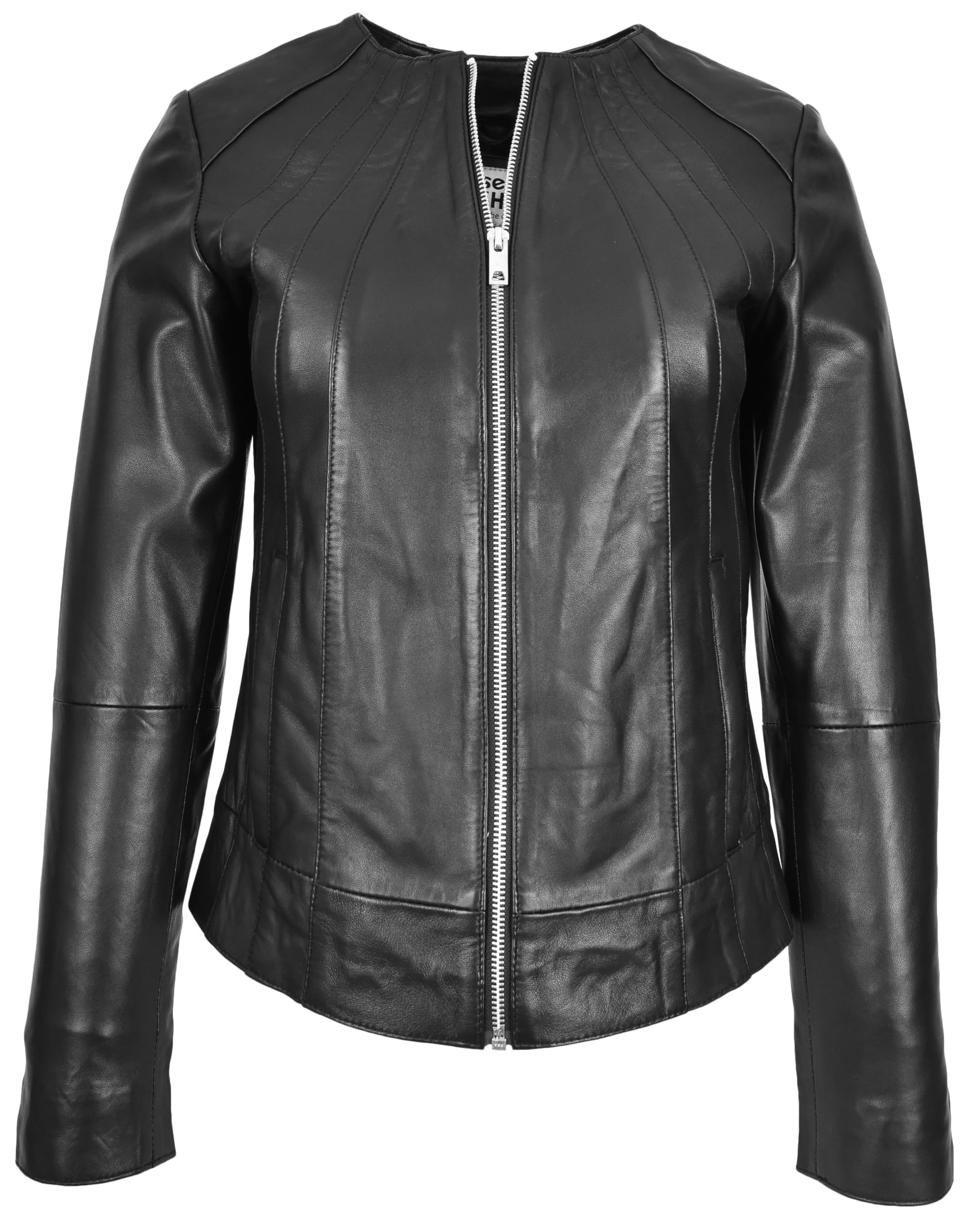 House Of Leather Women's Black Real Leather Collarless Jacket Classic Style Lottie (Uk, Numeric, 20, Regular, Regular, )