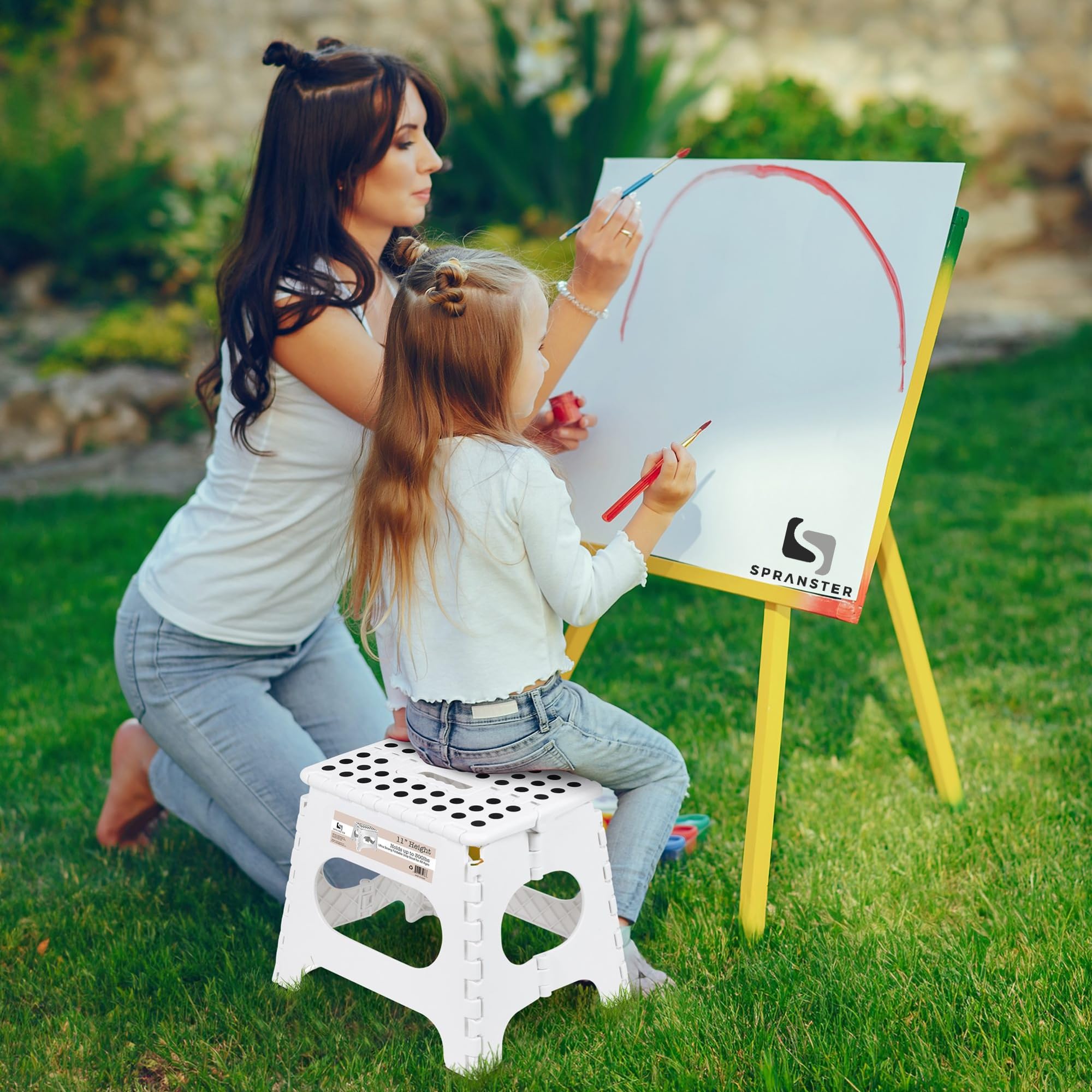 Spranster Folding Step Stool 9", White Non-Slip Plastic Stool for Adults and Kids, Lightweight & Portable - Image 3