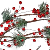Vista 1 de Ornativity Guirnalda de pino y bayas – Agujas de pino y bayas rústicas decoración navideña árbol de Navidad, guirnalda natural – 6 pies