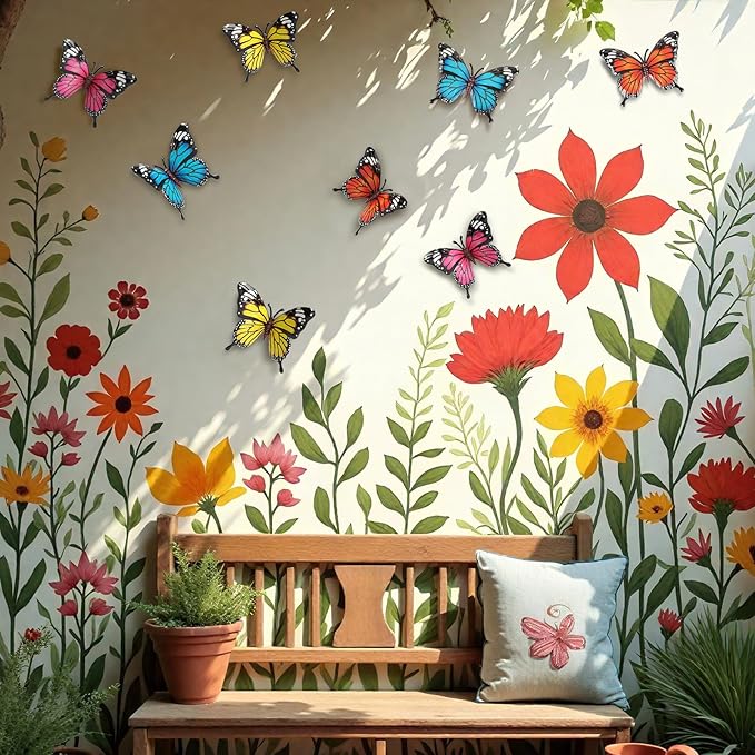 4 Pack Decoraciones de Mariposas Metálicas para Jardín miniatura 7