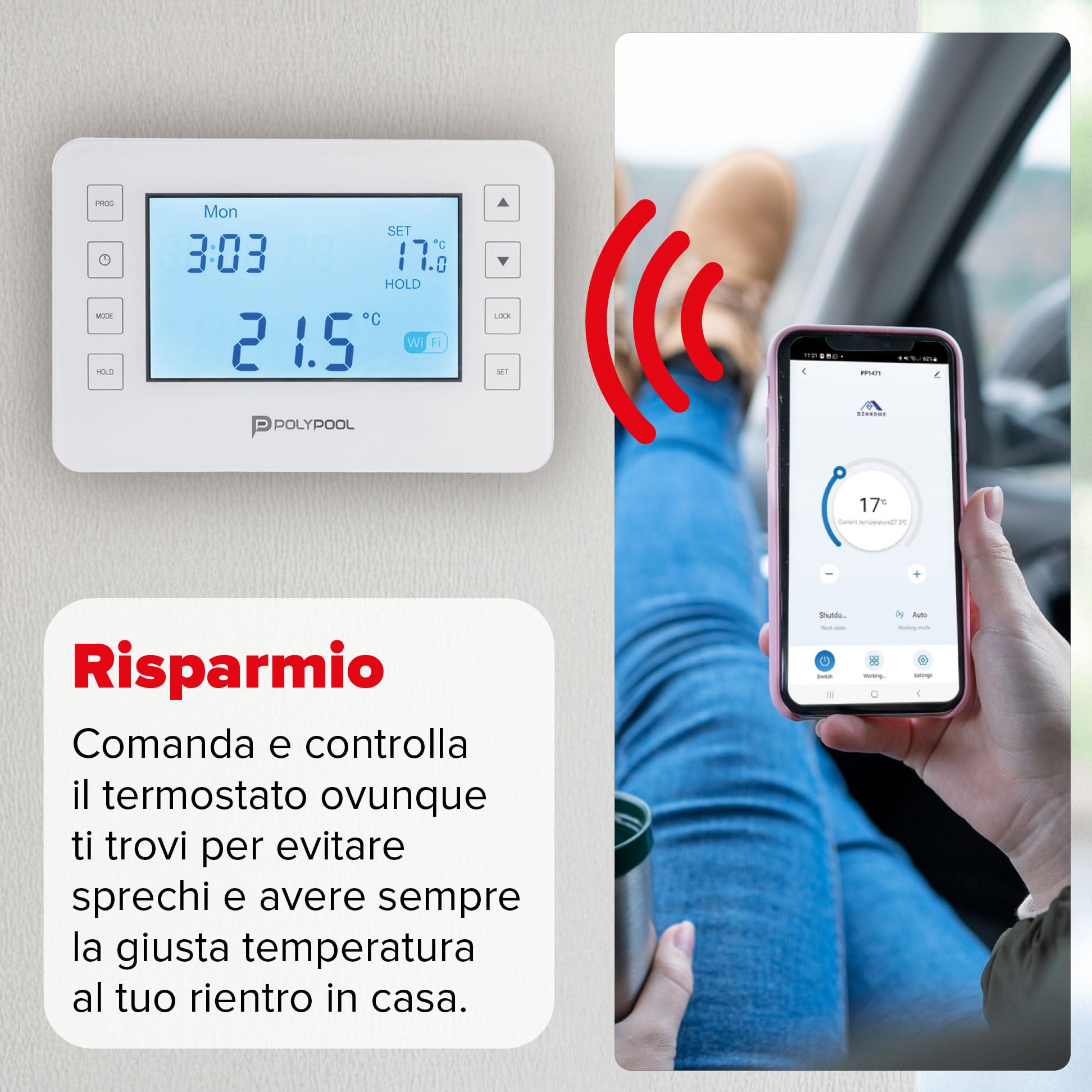Poly Pool PP1471 Digitaler Thermostat, Smart, WLAN, programmierbar, LCD-Display mit 6 Programmierungen, Fernbedienung, kompatibel mit Alexa, Google Home über Smart Life App