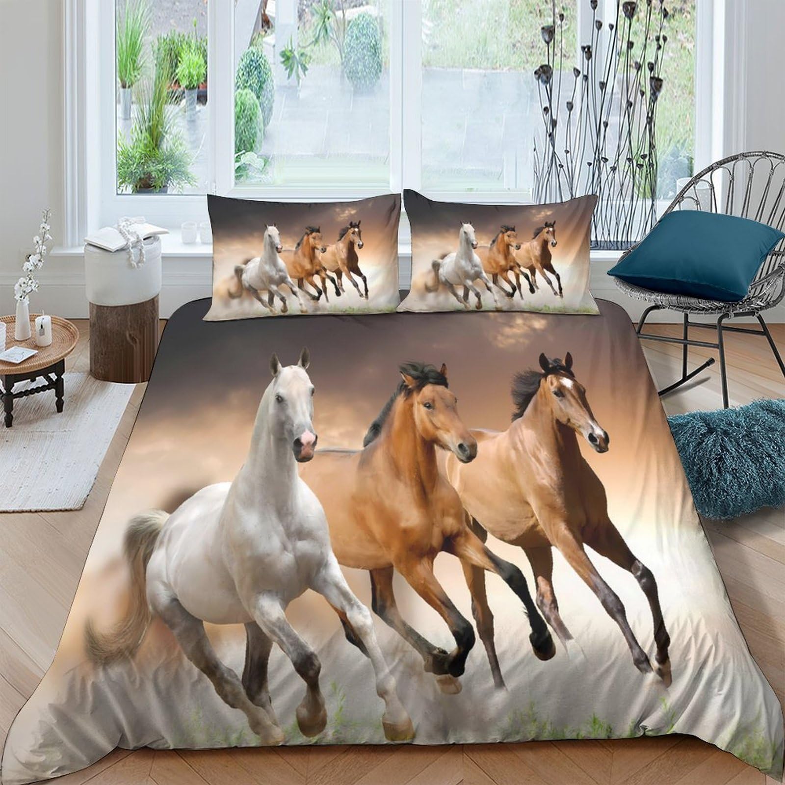 Ctjqhvkz Style-1 3D Printed Galloping Horse Fitted Sheet Microfiber Soft Brown White Running Stallion Bed Cover For Bedroom Decor Single（135X200cm）