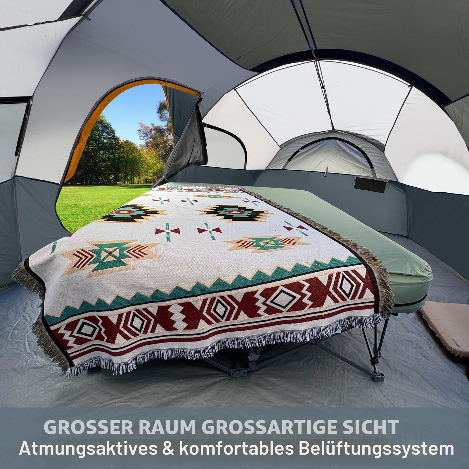 CAMPROS CP Camping Zelt 6-8 Personen, großes Familienzelt 427 x 274 x 183 cm, 2 Räume mit Trennwand, Stehhöhe, schneller Aufbau in 5 Minuten, Gute Belüftung, Outdoor Zelt für Familie