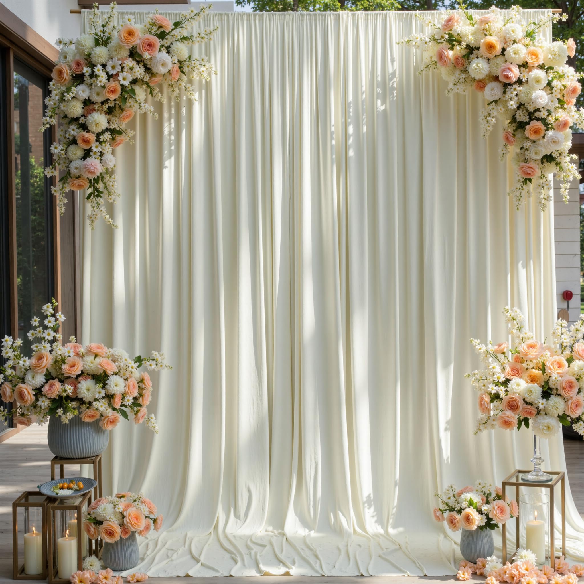 NSSONBEN Rideau de Fond crème sans Plis de 6 m x 3,6 m pour Mariages et fêtes, 4 Panneaux de 1,5 m x 3,6 m en Polyester Doux et Soyeux pour Rideaux de Fond pour Photographie de fête