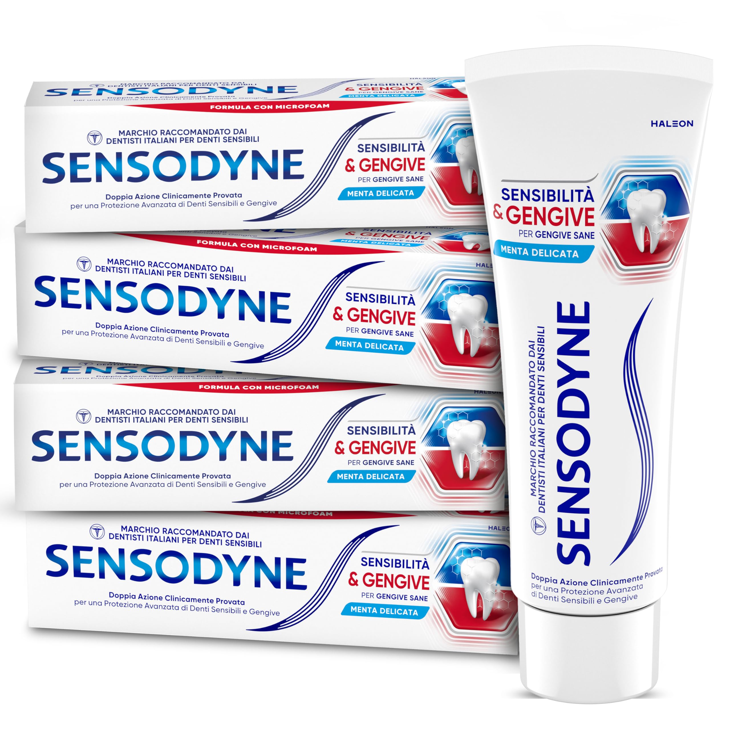 Sensodyne Dentifricio Sensibilità & Gengive, per Denti sensibili e Fastidi Gengivali, Igiene Dentale Quotidiana, Gusto menta, Maxi formato 4x75ml
