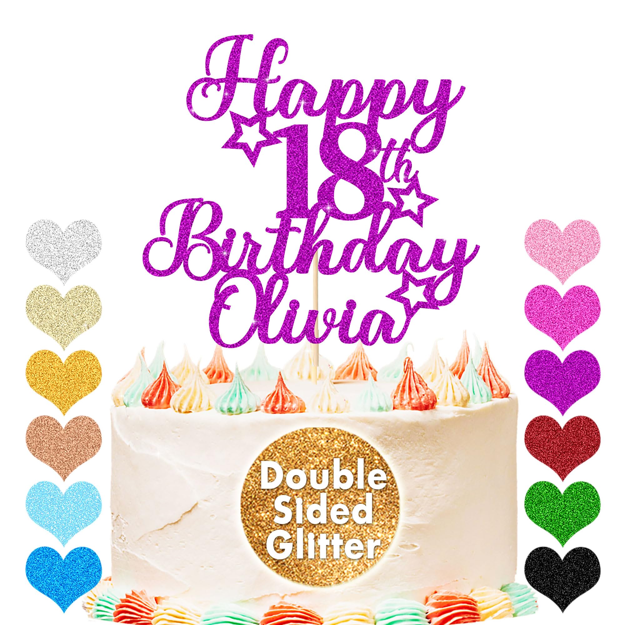 EDSG Happy Birthday Cake Topper Personalized Cake Topper Custom Cake Topper Birthday Double Sided Glitter Customized with Any Age Name Cake Decoration(Purple)