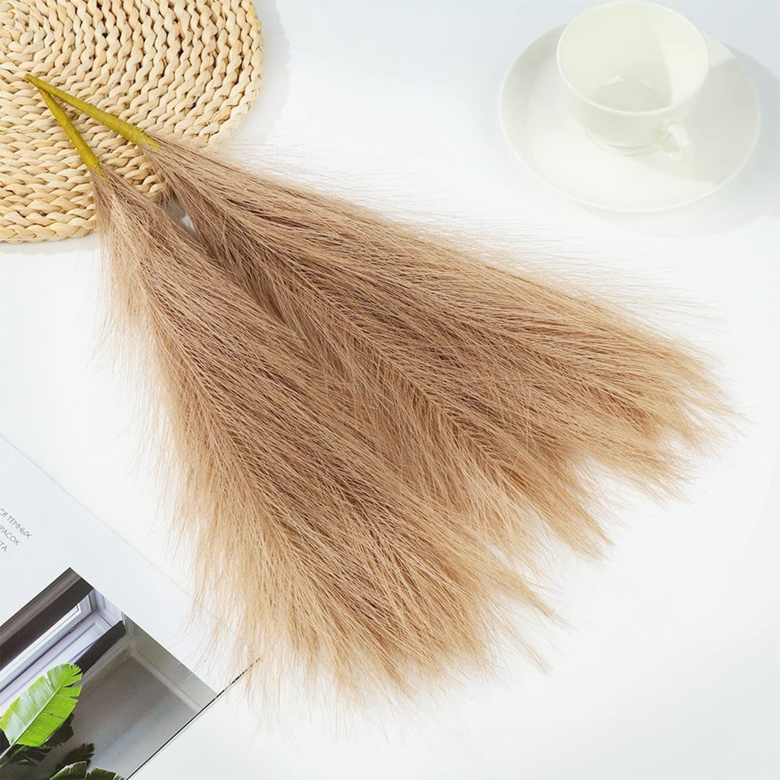 BLEUM CADE 9pcs 38"/97cm Faux Pampas Grass Tall Pampas Grass for Floor Vase Artificial Pompous Grass Light Brown Fake Pampas Grass Fluffy Fake Plants Floor Vase Filler for Home Boho Decor