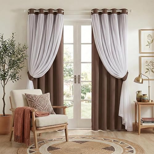 Miniatura 21 de PONY DANCE Cortinas Opacas Transparentes - Cortinas de Doble Capa con Aislamiento Térmico para Dormitorio Comedor, Cortinas para Sala, 52 pulgadas