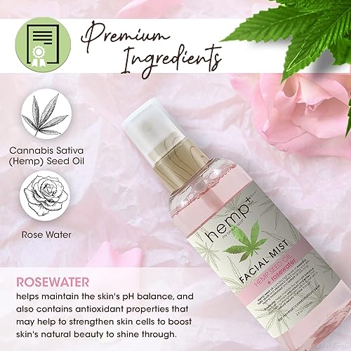 Miniatura 3 de My Beauty Spot Cáñamo + niebla facial hidratante en espray de agua de rosas para la cara con aceite de semillas de cáñamo infundido de 4 onzas