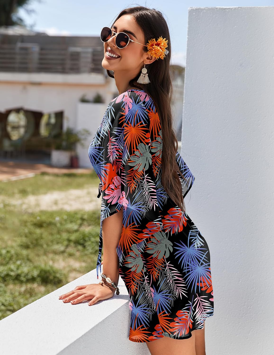 AI'MAGE Womens Beach Swimsuit Coverup Sexy Sheer Bathing Suit Cover Up Dress Swimwear Tie Waist Chiffon Beachwear - Image 3