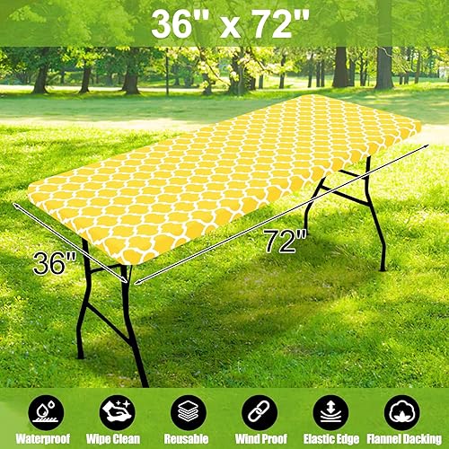 Miniatura 219 de Smiry - Mantel rectangular para mesa de pícnic, impermeable, elástico, ajustable para mesas de 6 pies de vinilo con parte trasera de franela Verde