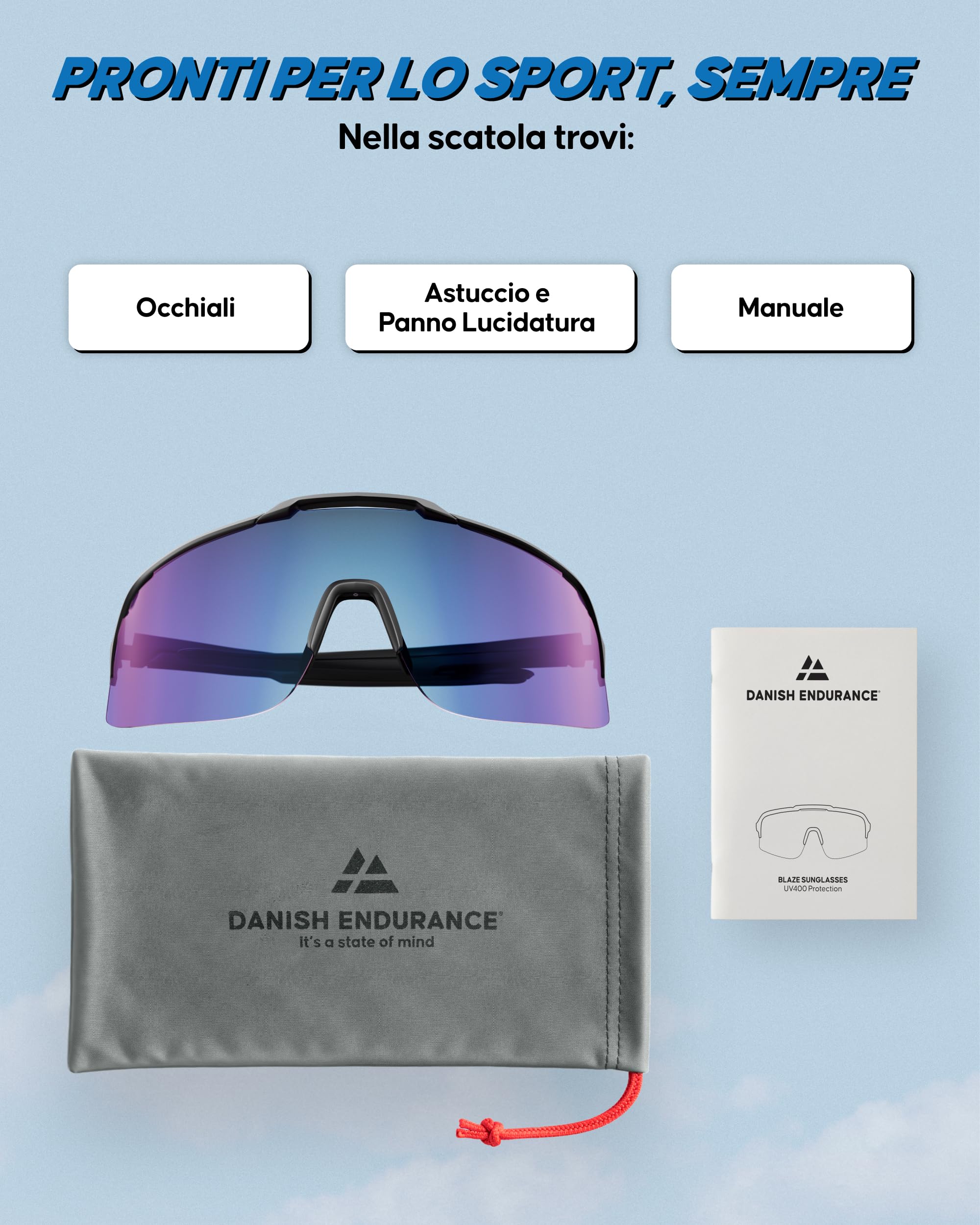 DANISH ENDURANCE Occhiali da Ciclismo Protezione UV, TR90 Leggeri Uomo Donna