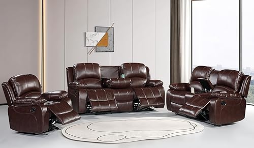 Miniatura 38 de Betsy Furniture Juego de sofá reclinable de piel sintética de 3 piezas, juego de muebles de sala de estar, sofá, sofá biplaza, sillón reclinable,