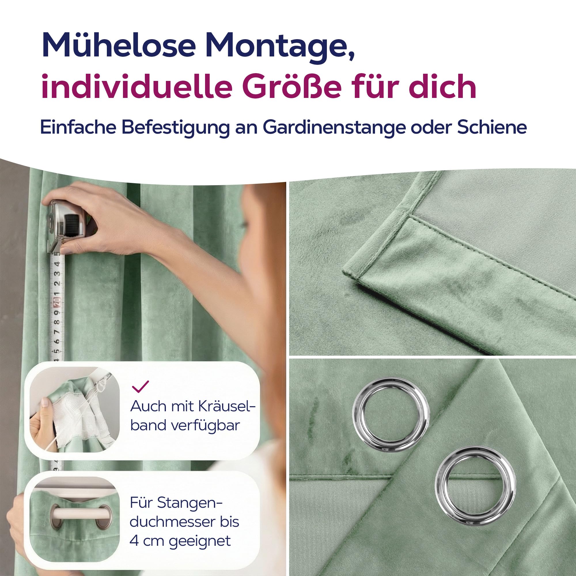 BEAUTEX Samtvorhang Ösen Hellgrün 300x245 cm Velvet Verdunkelung | Weicher Velvet-Samt, blickdicht, lichtmindernd, pflegeleicht, viele Farben und Größen