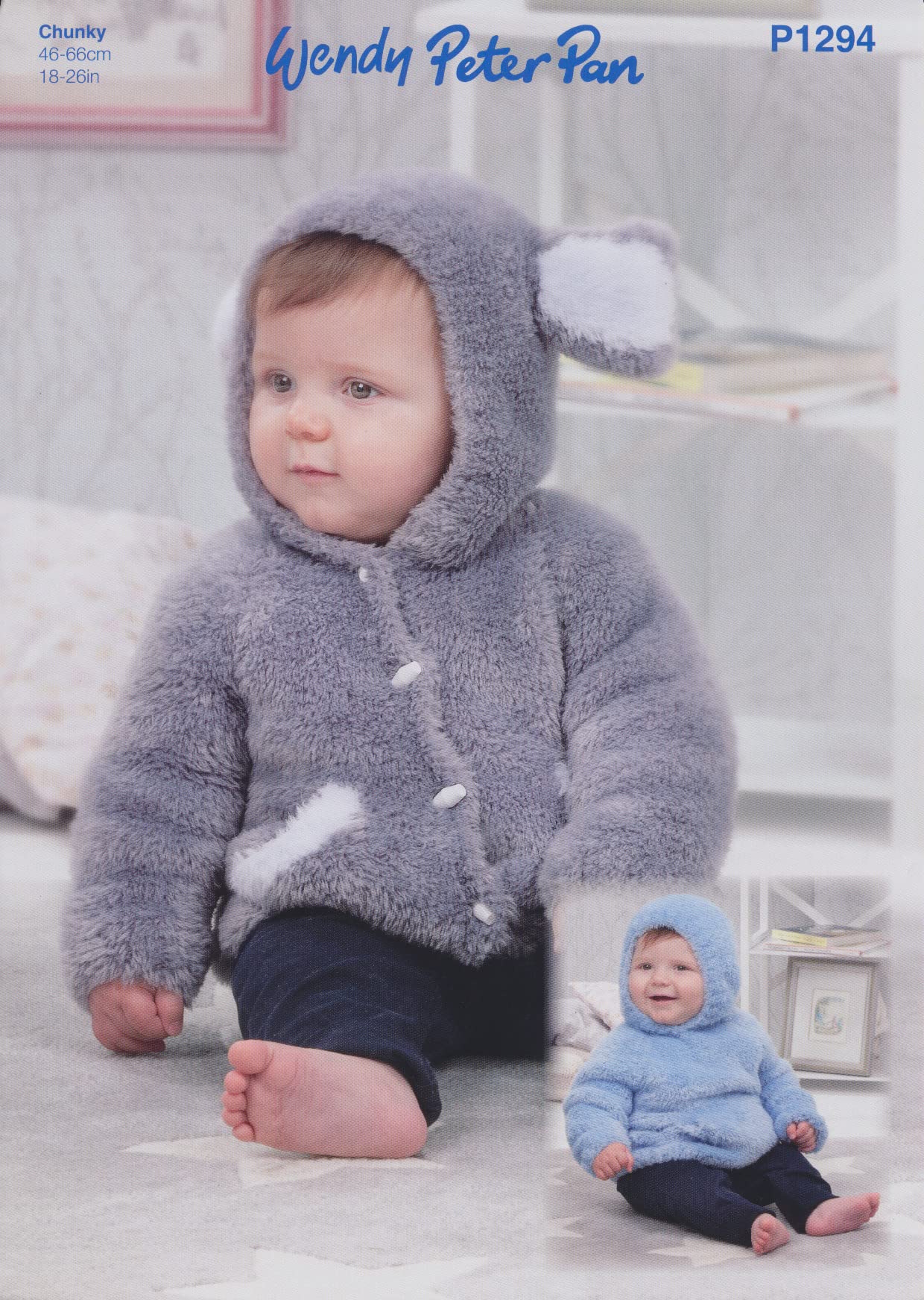 Sconch Grey Wendy Peter Pan Chunky Knitting Pattern For Hooded Sweater & Jacket (P1294)