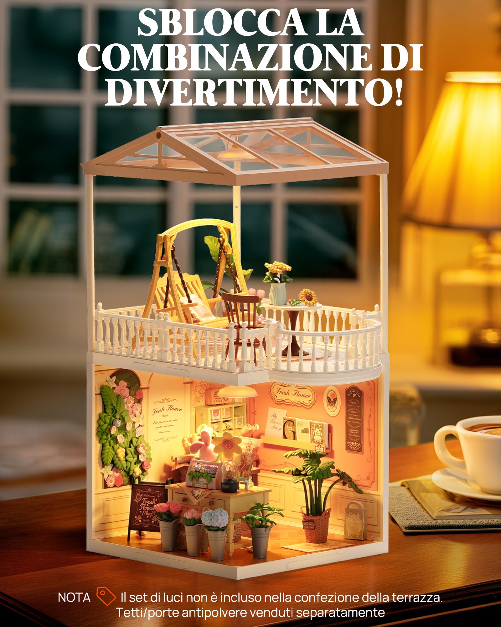 Rolife Super Creator Accessori Kit di Modellini in Miniatura fai-da-te, Casa delle Bambole Compatibile con il Super Creator, Regalo di Natale e Compleanno per Adulti (Terrazzo Soleggiato)