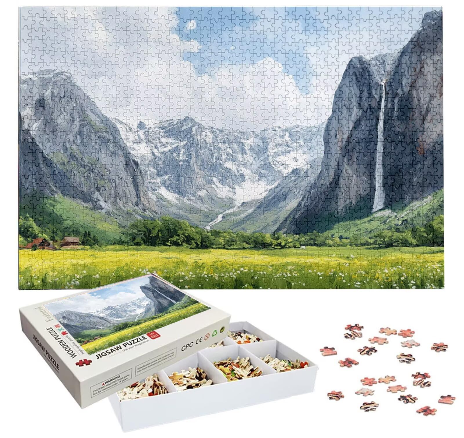 Puzzle 2000 Teile Erwachsene, Berg Puzzle 2000 Teile, Herausforderndes Rätsel, Wiese Holzpuzzle Erwachsene mit Exquisiter Verpackungsbox, Puzzlespiele für Die Ganze Familie, Wanddeko Geschenk H-996