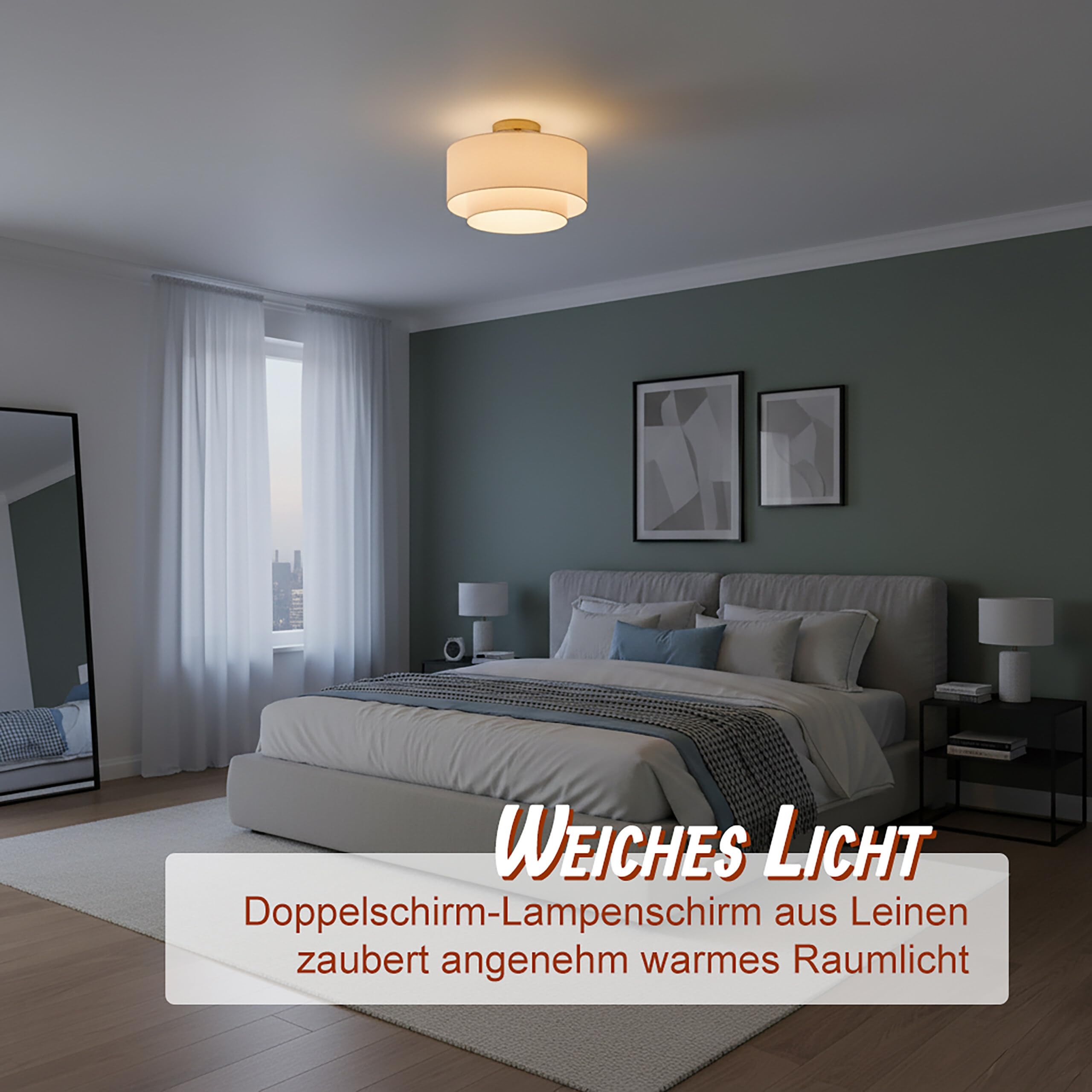 Relaxdays Deckenlampe, Leinen & Metall, HxD: 24 x 35 cm, E27, Deckenleuchte Wohnzimmer, Schlafzimmer, beige/Bronze