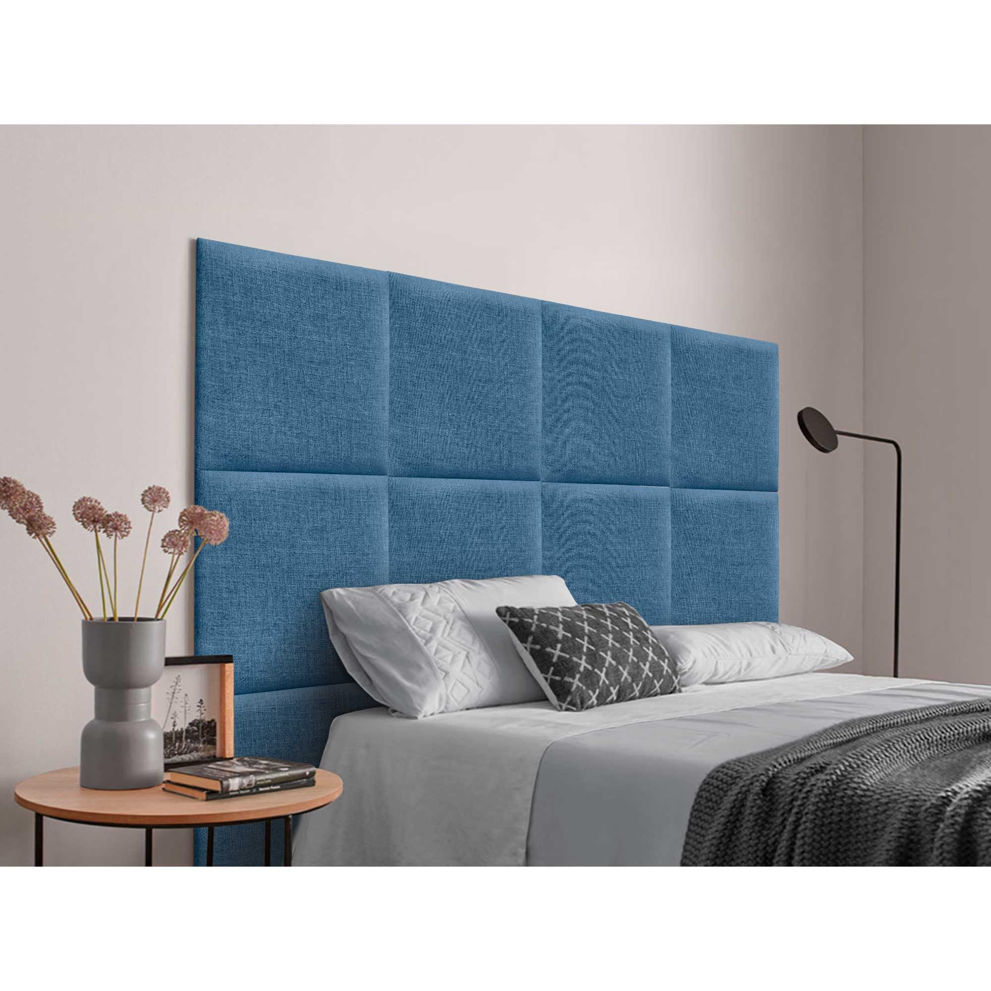 DHOME Tête de Lit Tapissée Composée de Danneaux Adhésifs Interchangeables en Lin Naturel pour Lit de Luxe Chambre Matelassée (Bleu Marine, 90cm)