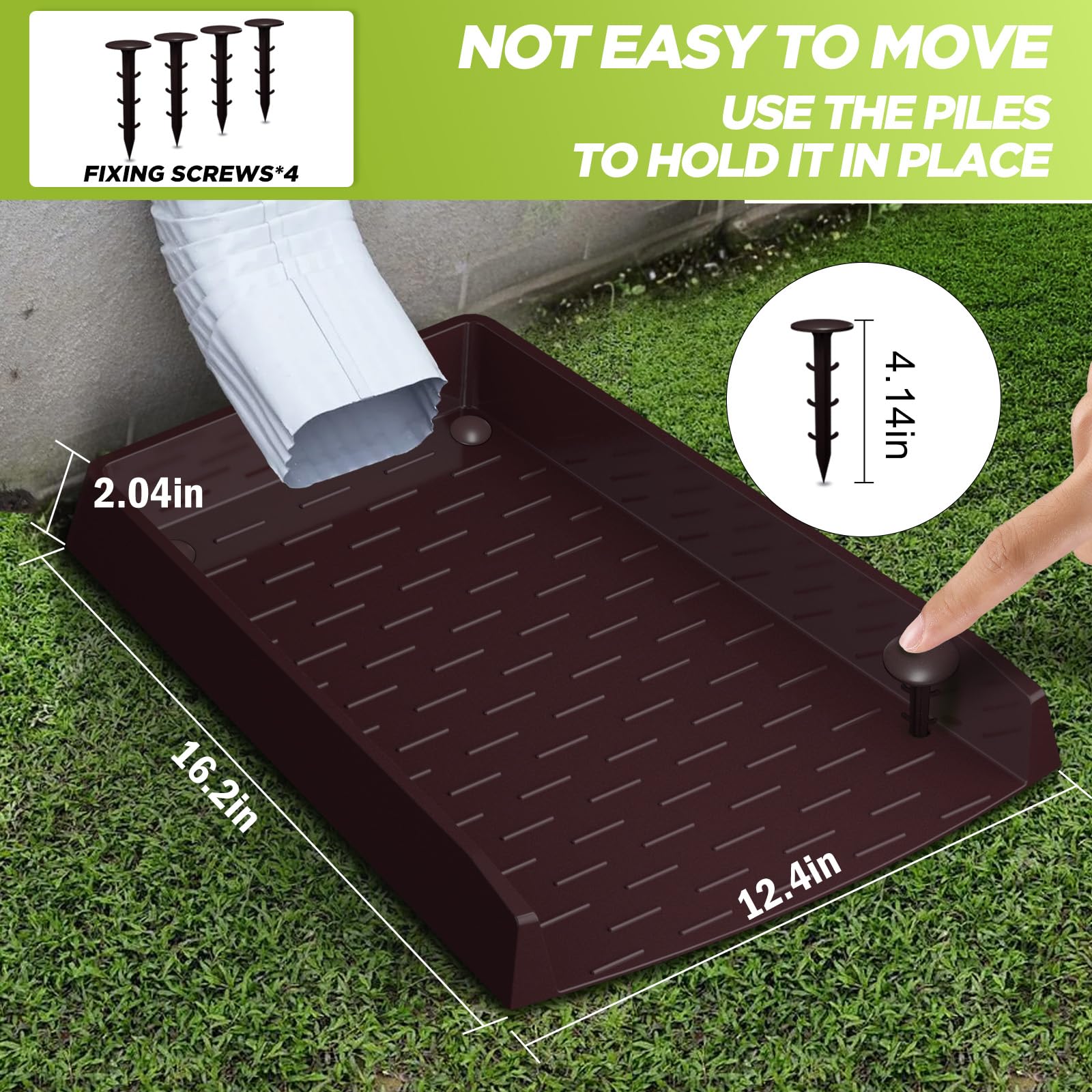 2 Pack Extra-Wide Gutter Splash Blocks - 12" Black Downspout Extensions With Nails