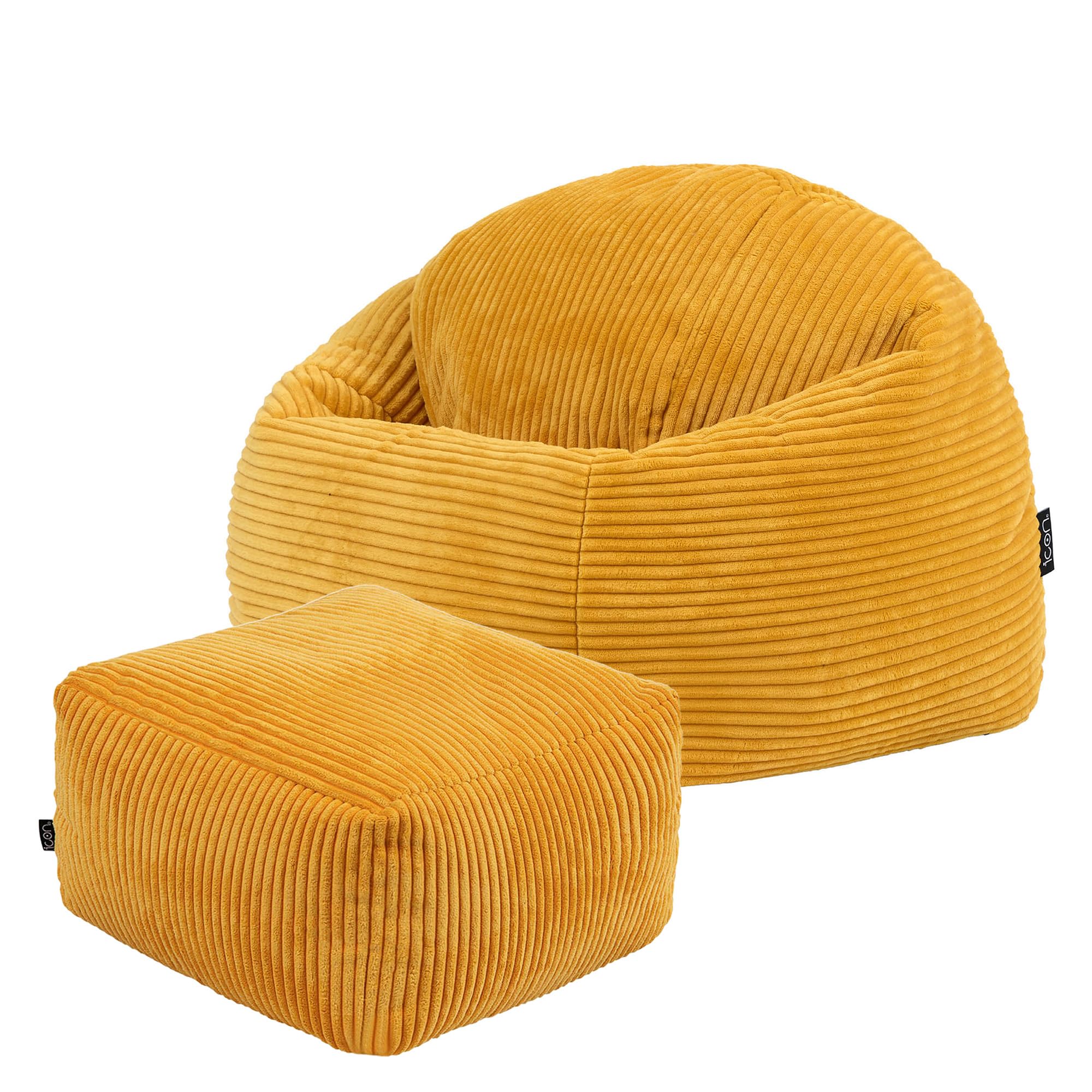 icon Kingston Kids Bean Bag and Footstool, Corduroy, Yellow, Kids Bean Bag Chair with Filling Included for Girls and Boys, Childrens Chair, Beanbags for Children, Playroom Décor, Bedroom Accessories