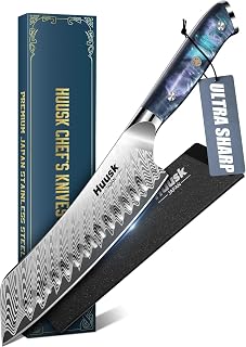 Huusk 7-Inch Japanese Santoku Knife - Professional High Carbon Stainless Steel Chef Knife with Resin Handle & Sheath