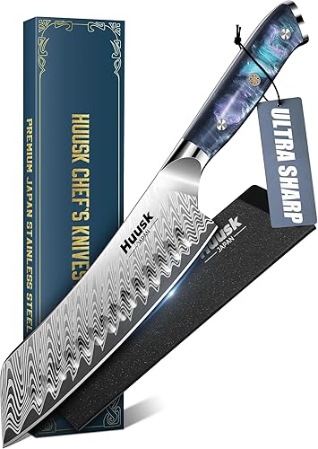 Miniatura 8 de Huusk Cuchillo de chef de 8 pulgadas, cuchillo de cocina japonés inoxidable con mango ergonómico y funda de resina, cuchillos de cocina afilados de