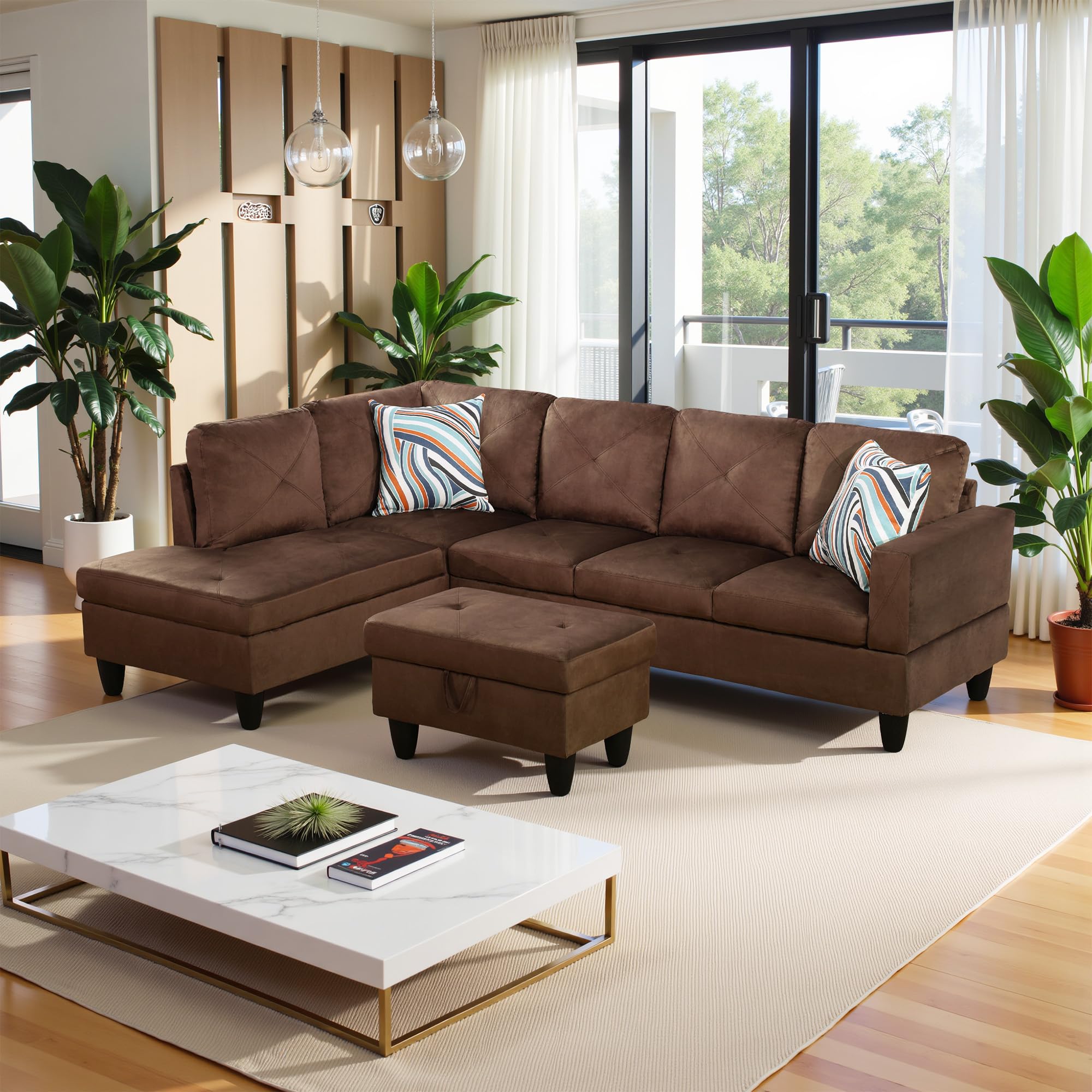 INCOMPLETE…97" Oversized Sectional Couch, L Shaped Couch with Storage Ottoman, Modern Modular Sofa with Deep Seat, Sectional Couches for Living Room and Office, Brown (Microfiber)