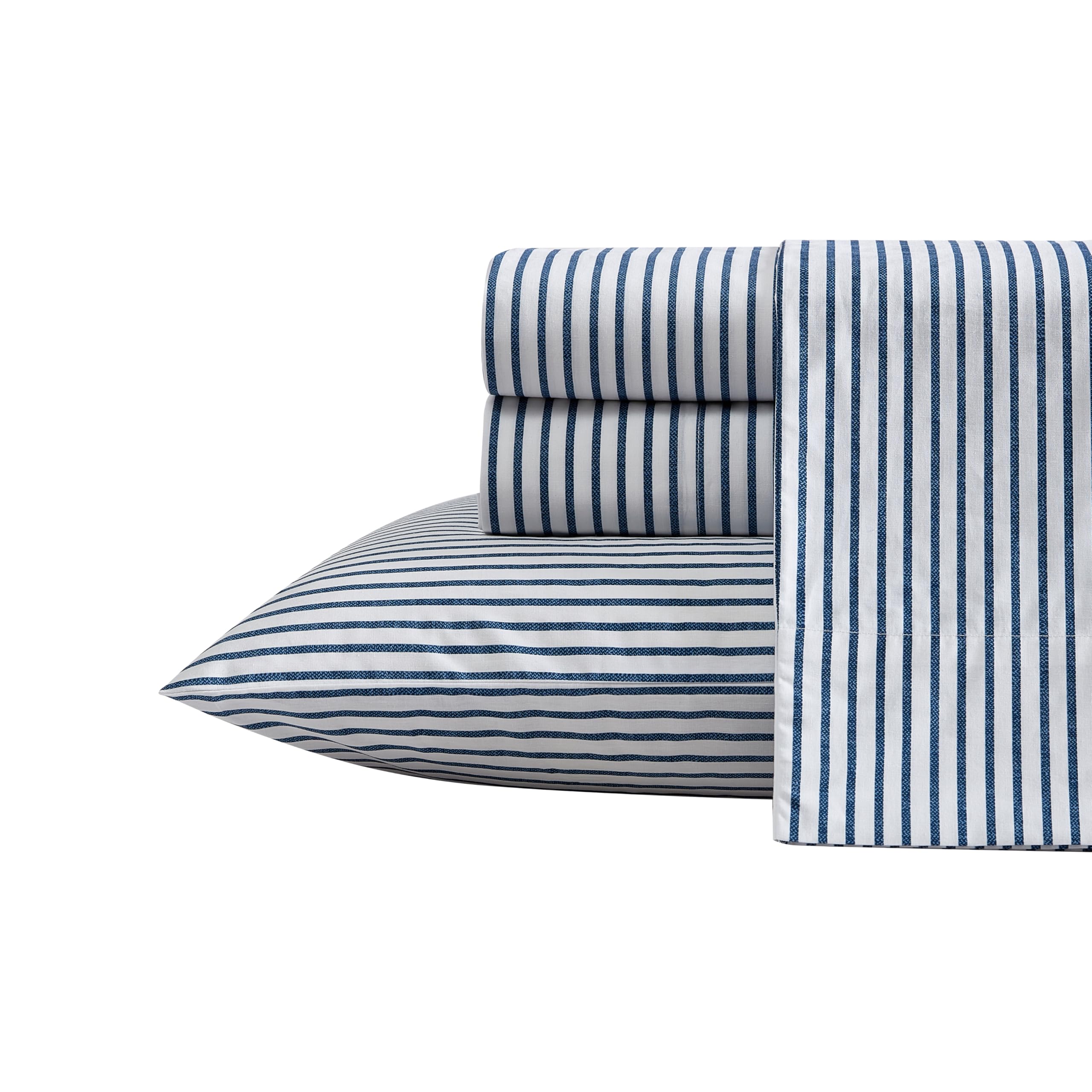 Nautica- Queen Sheet Set, Cotton Percale Bedding Set, Crisp & Cool, Lightweight & Breathable (Harmead Navy, Queen)