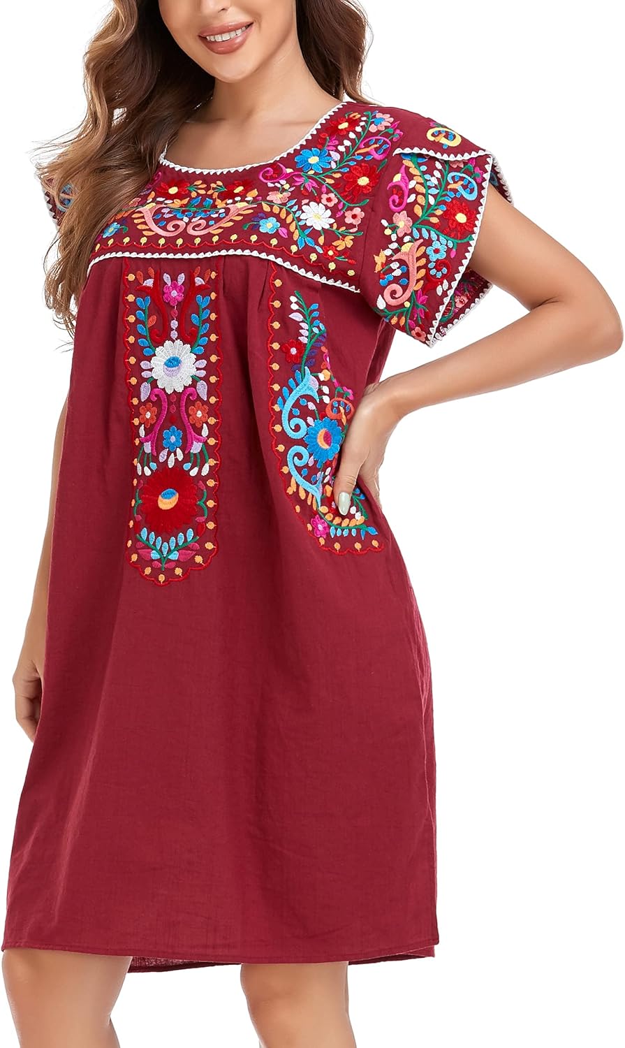 YZXDORWJ Women Summer Mexican Embroidered Boho Peasant Dress Petal Sleeve - Image 6