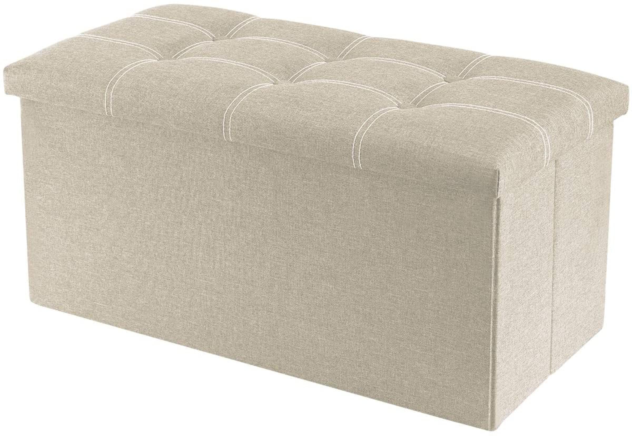 Storage Ottoman Bench 80L, Foldable Storage Bench with Lid, Linen Fabric End of Bed Bench, Shoe Bench, Footrest Stool, Hidden Storage Chest, Supports 150kg, 76 x 38 x 38 cm (Beige)-image-16