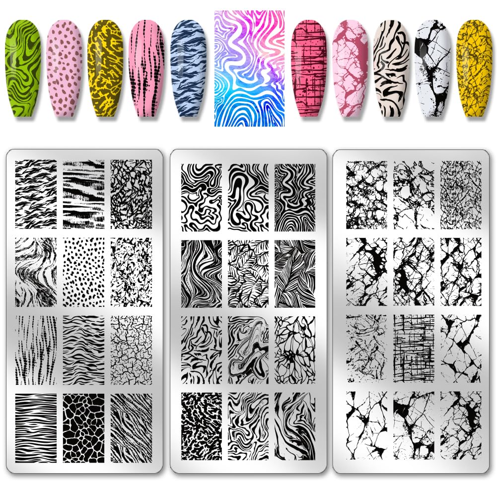 Lote de 3 placas de estampación de mármol para uñas, manicura, decoración