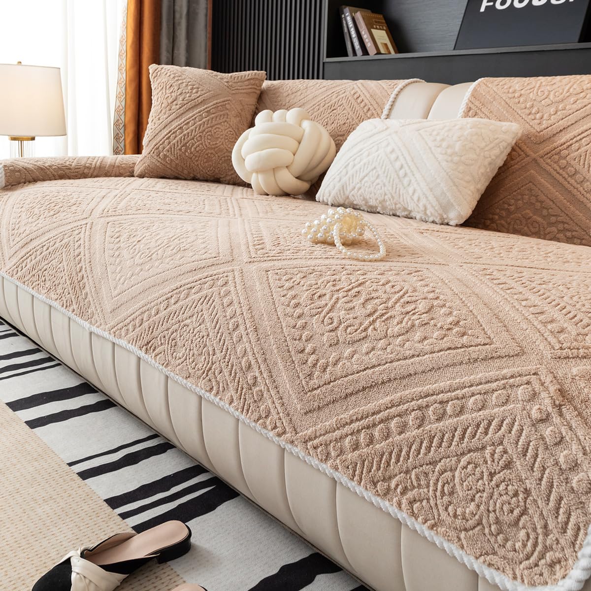 MDSASFD Boho Couch Cover Non Slip Sofa Cover Washable for Dogs, Sectional Couch Covers Soft, Plush Sofa Slipcover Furniture Protector Covers for L