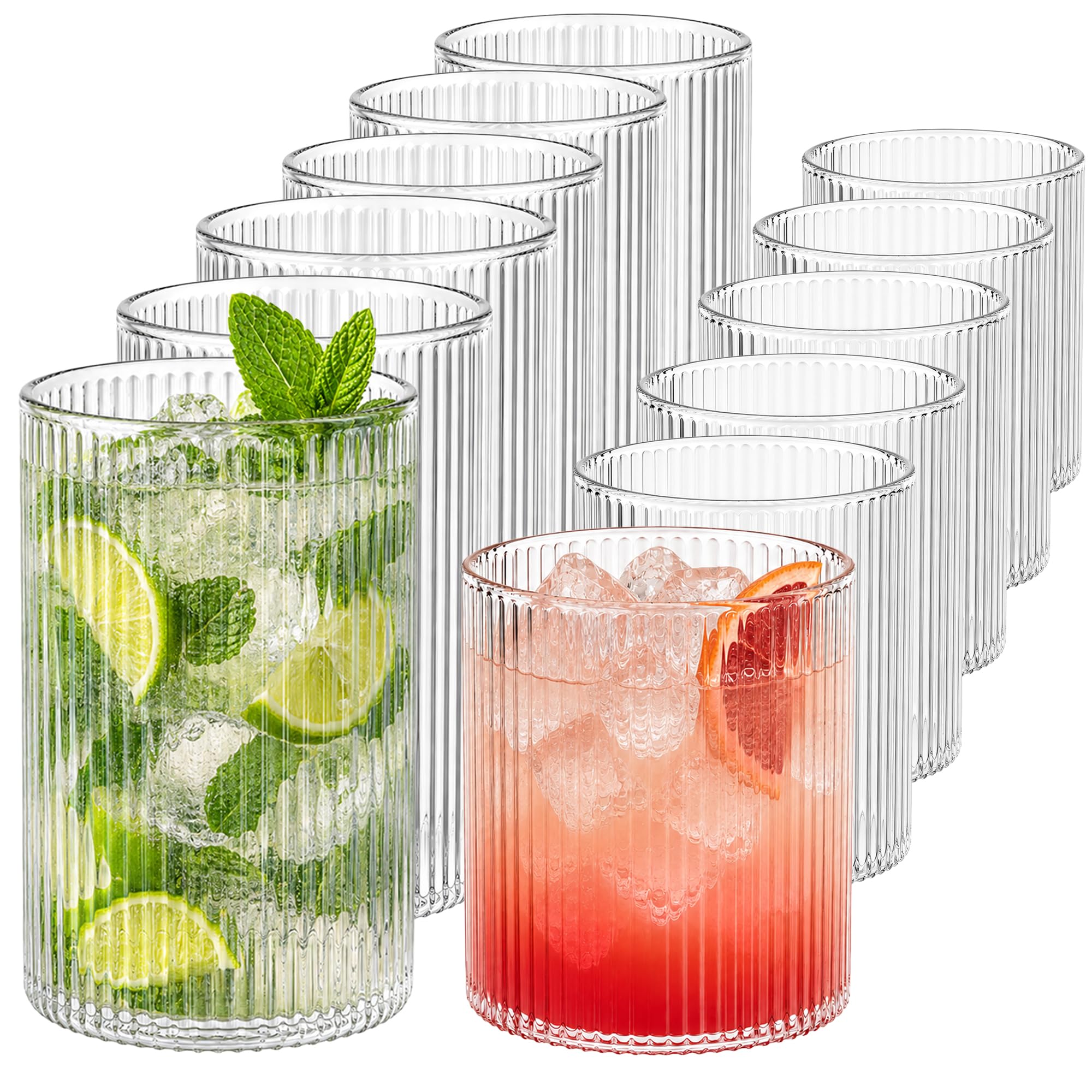 MIAMIO - Set de 12 vasos de agua de vidrio - Senita (280 ml) diario | Vasos de vidrio para agua, zumo, matcha y cócteles, set de 12 para el uso diario en casa - aptos para lavavajillas